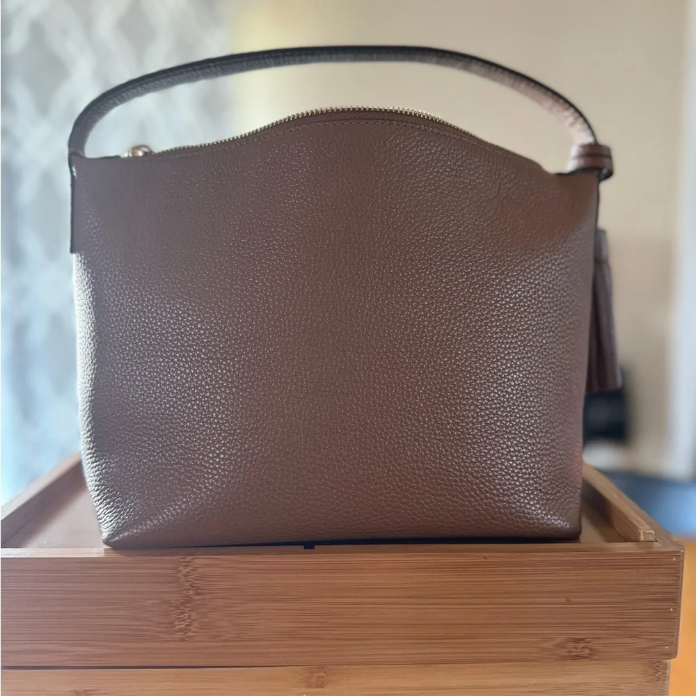 Tory Burch Brown Pebbled Leather Hobo Satchel with Tassel